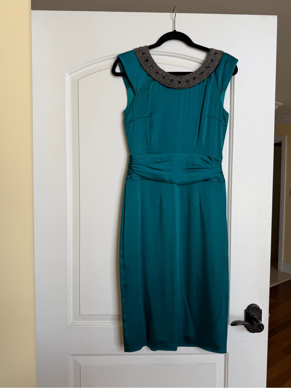 Teal Beaded Neck Midi Dress